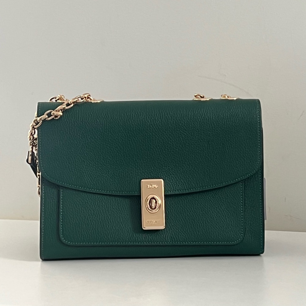 Elegant Green Coach Leather Shoulder Bag